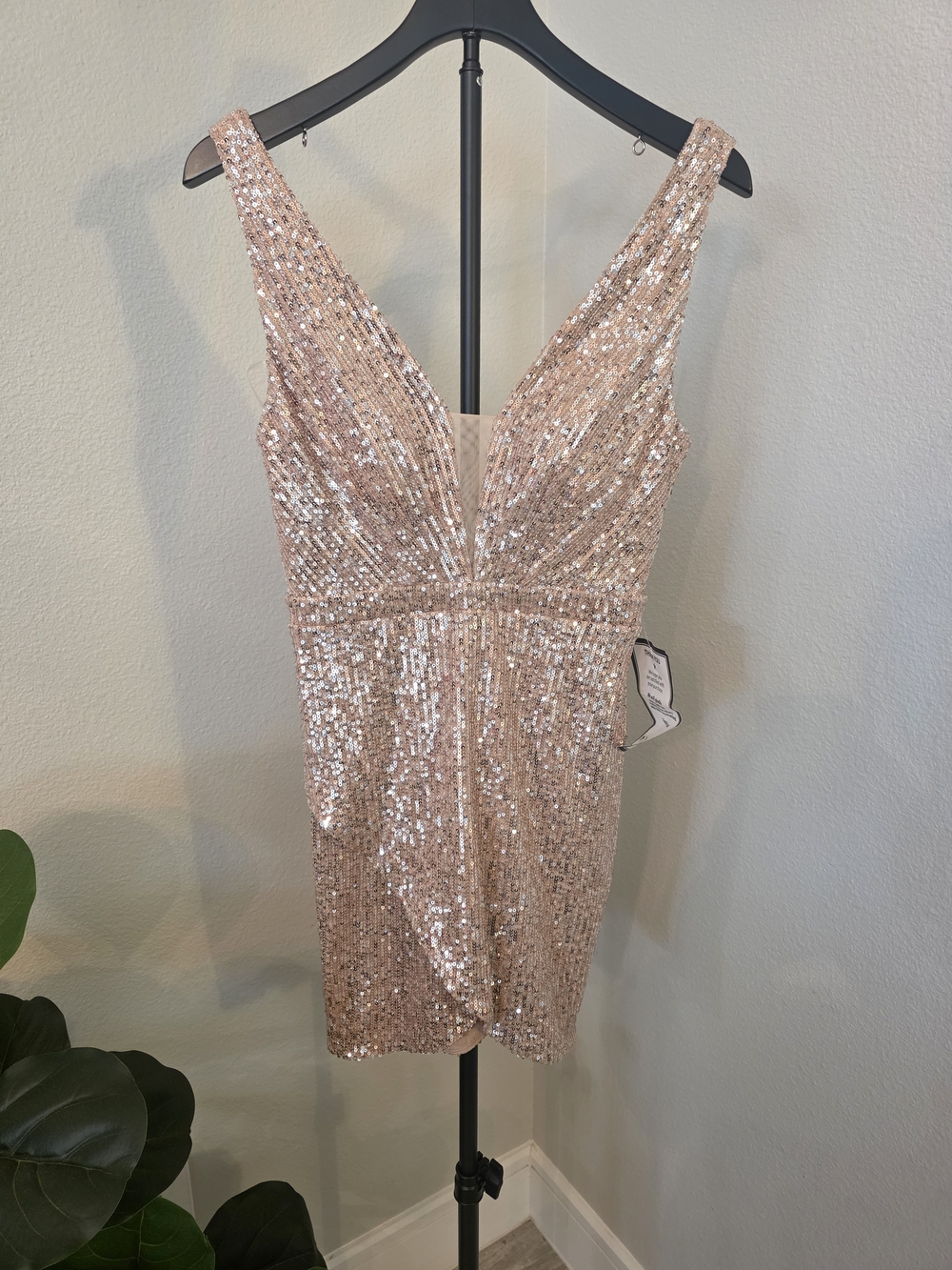 Macy's - Rose Gold Sequin V-Neck Slip Dress - Size 5